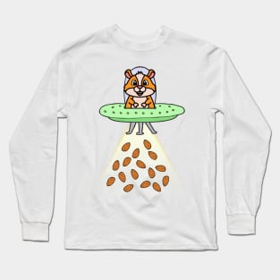 Funny orange hamster is flying a spaceship Long Sleeve T-Shirt